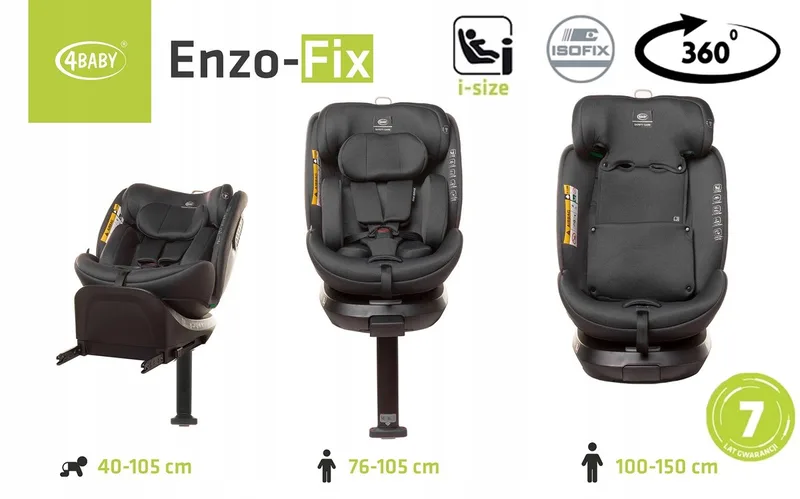 Enzo-Fix Autostoeltje i-Size ISOFIX 0-36 kg Draaibaar van 4Baby in Grafiet – productfoto