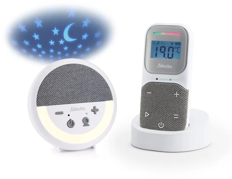 Babyfoon - Full Eco DECT Audio Babyfoon - Projector met Nachtlampje en Slaapliedjes - DBX150 - Wit Grijs fra Alecto i Grijs/Wit – DBX150 – produktbillede