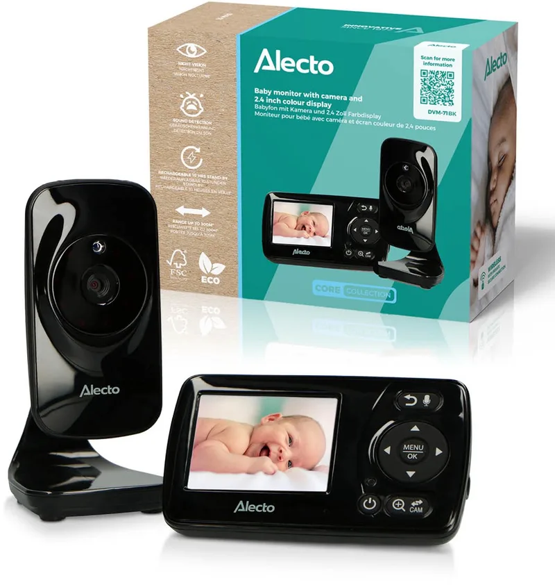 Babyfoon met Camera - DVM71BLACK - Nieuwe versie - Nachtzicht - Energiebesparend en uitbreidbaar - Zwart fra Alecto i Zwart – DVM71 – produktbillede