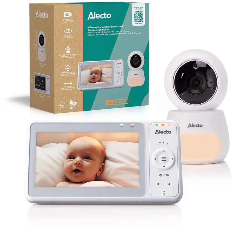 Babyfoon met Camera - Pro Collection - HD Camera - Groot 5 inch Scherm - Op afstand bestuurbaar - Uitbreidbaar tot 4 camera's - Nachtlampje - DVM2050 - Wit fra Alecto i DVM2050 – Wit – produktbillede