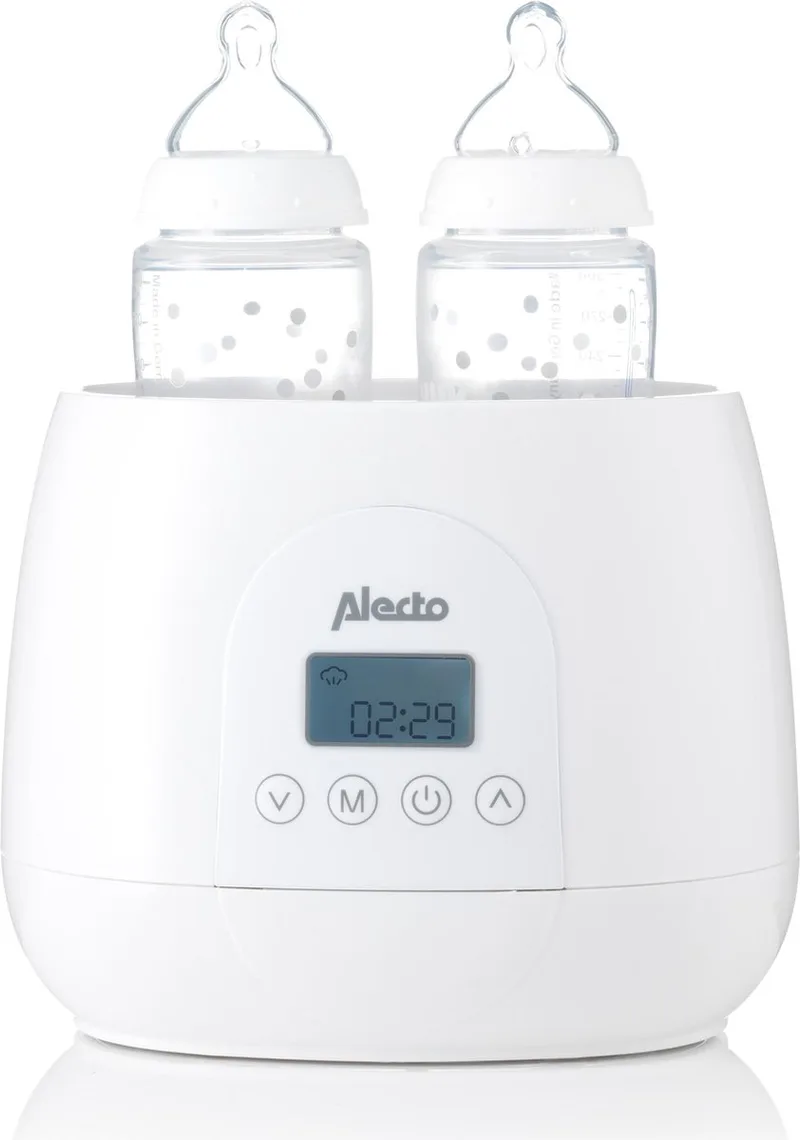 BW700TWIN - Dubbele digitale Flessenwarmer 500W voor opwarmen, steriliseren en ontdooien - Verwarm 2 flesjes tegelijkertijd - Inclusief stoomkap - Wit by Alecto in Wit – BW700TWIN – product photo
