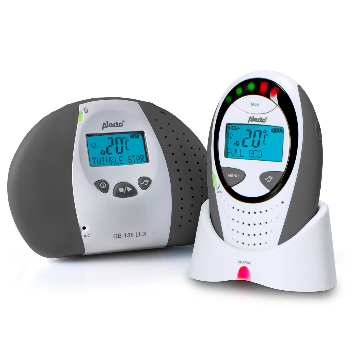 DB-188 LUX - Full Eco DECT babyfoon met display - wit/antraciet van Alecto – productfoto