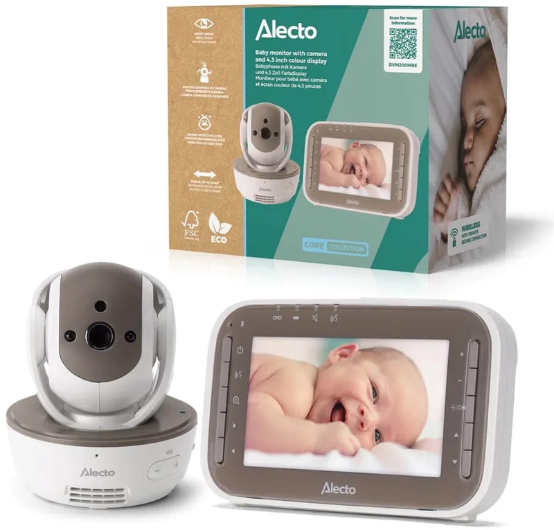 DVM200MBE - Babyfoon met camera en 4.3" kleurenscherm, Wit/Bruin de Alecto en Beige – photo produit