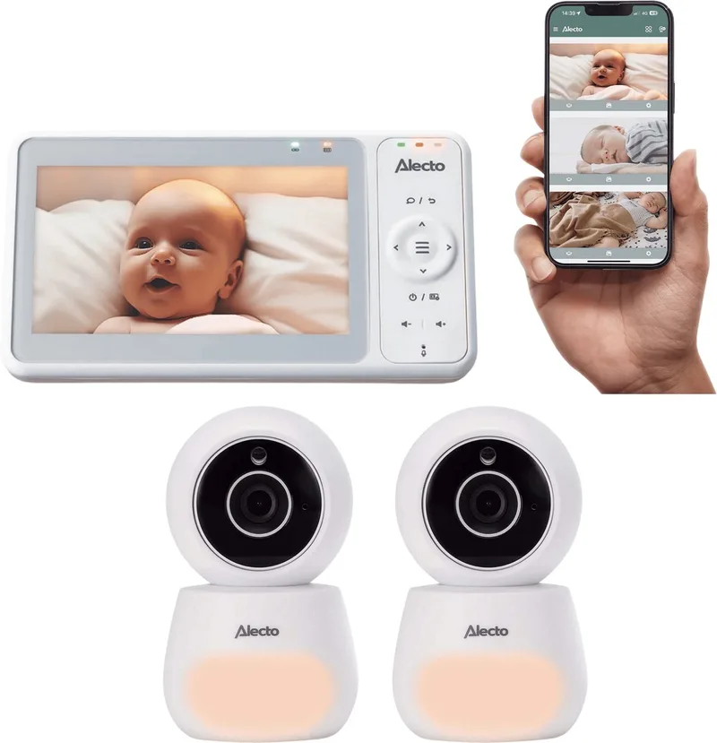 DVM2060 Wifi Babyfoon Bundel - Babyfoon set met 2 Camera’s - 5 Inch Scherm - Kijk mee via Scherm en App - Wit fra Alecto i DVM2060 – Wit – produktbillede