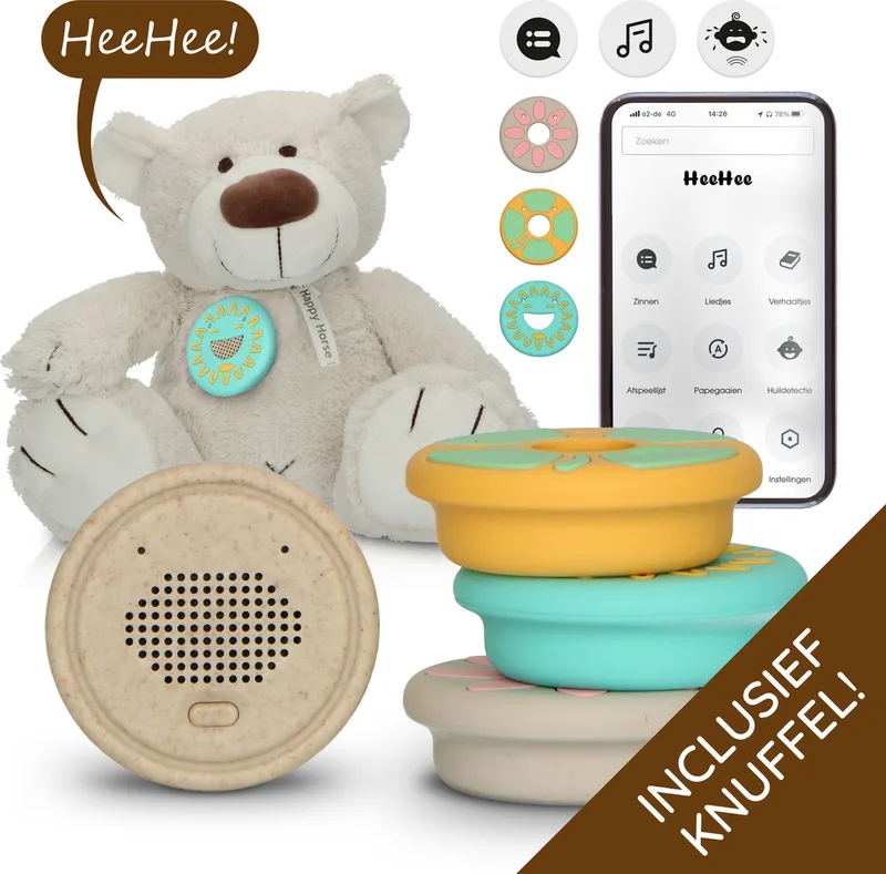 HeeHee met Knuffelbeer - Baby Spraak Button - Maak van je Knuffel een Interactief Vriendje de Alecto en Beer – photo produit