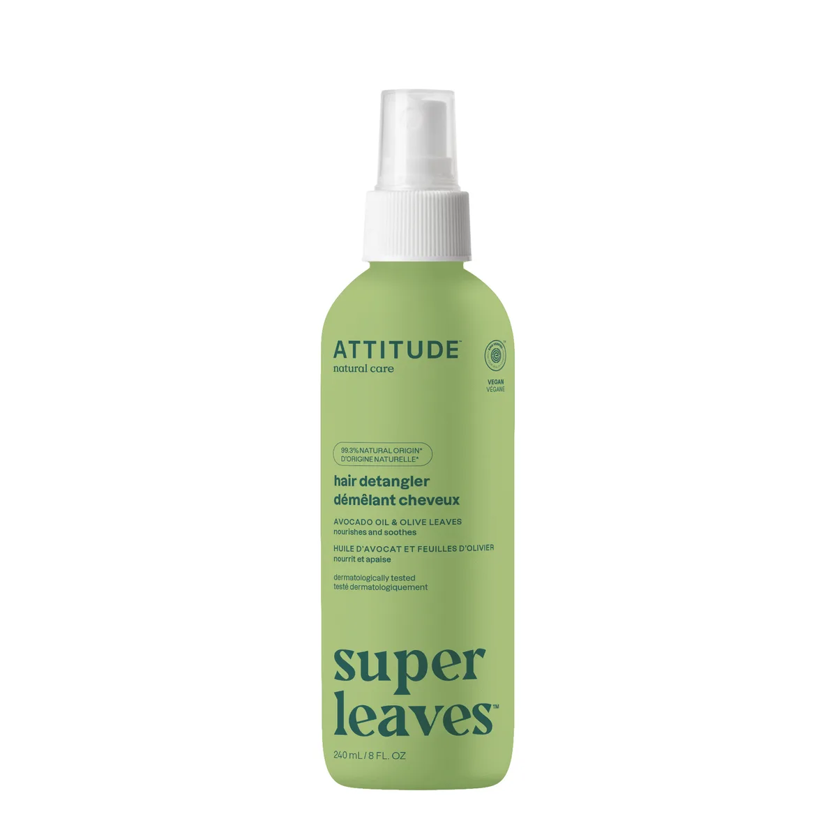 Super Leaves Anti-Klit Haarspray Avocado Oil & Olive Leaves de Attitude – photo produit