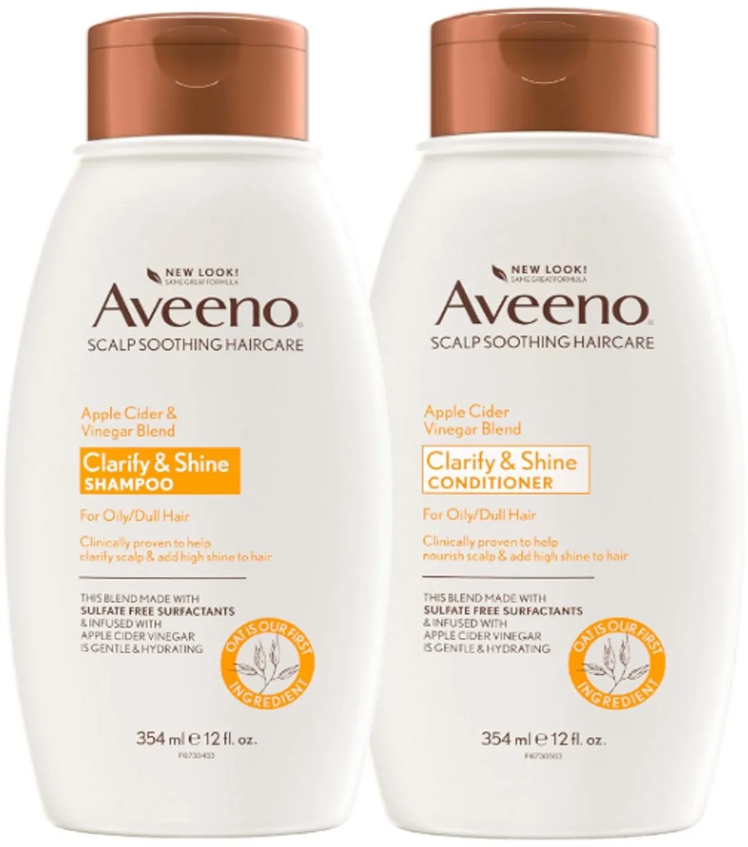 Apple Cider Vinegar Shampoo + Conditioner Set – Haarverzorgingsbundel voor Balans & Glans – Zuiverende Shampoo & Verzachtende Conditioner – Vette & Doffe Haren (2-pack) van Aveeno – productfoto