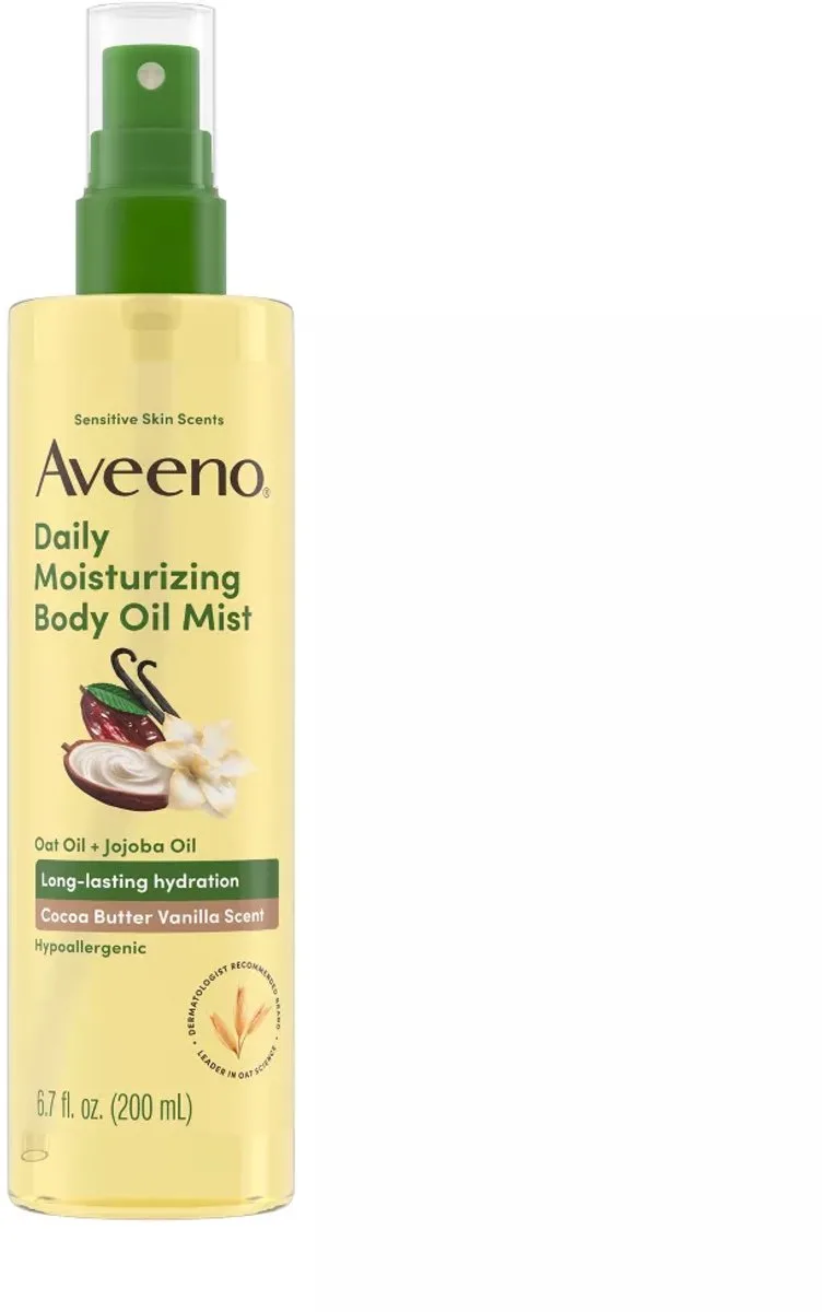 Daily Moisturizing Body Oil Mist met haver- en jojoba-olie - Hypoallergeen - Geur van cacaoboter en vanille - 200ml von Aveeno – Produktfoto