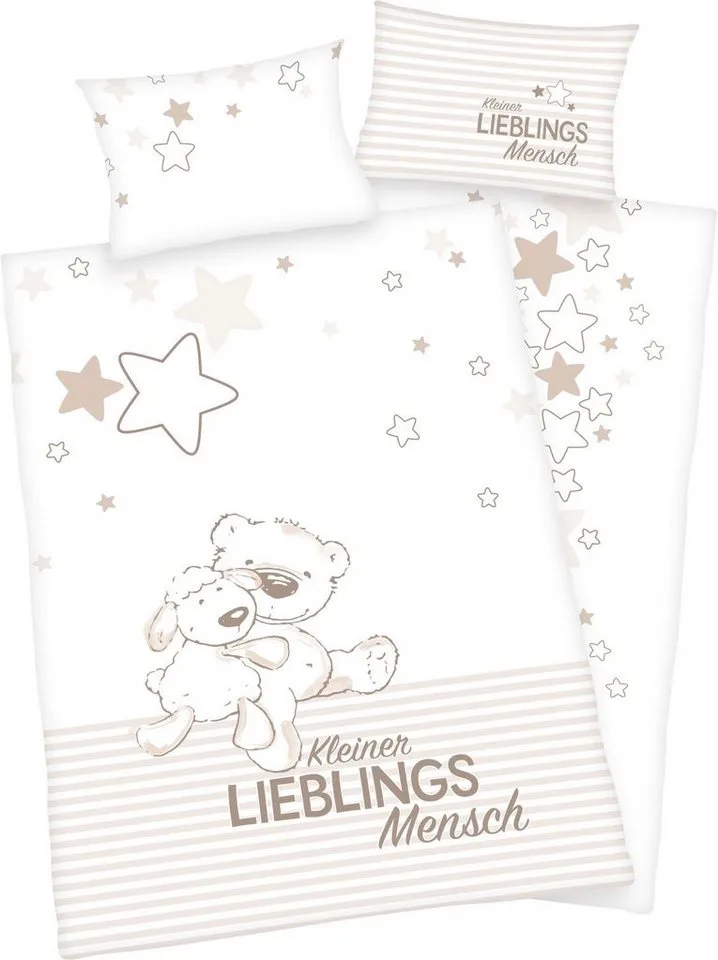 Babybettwäsche Kleiner Lieblingsmensch, Flanell, mit Bärchen Motiv und liebevollem Schriftzug by Baby Best in Beige – product photo