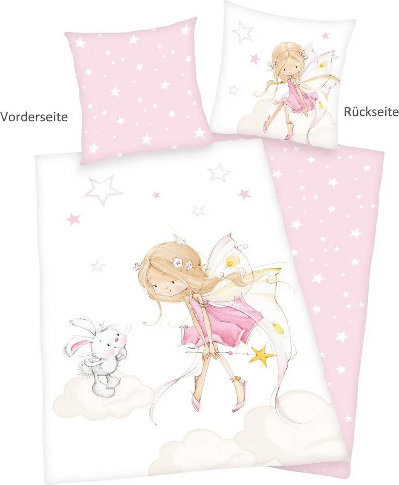 Babybettwäsche Little Fairy, Flanell, mit niedlichem Feen-Motiv från Baby Best i Rosa, Vit – produktbild