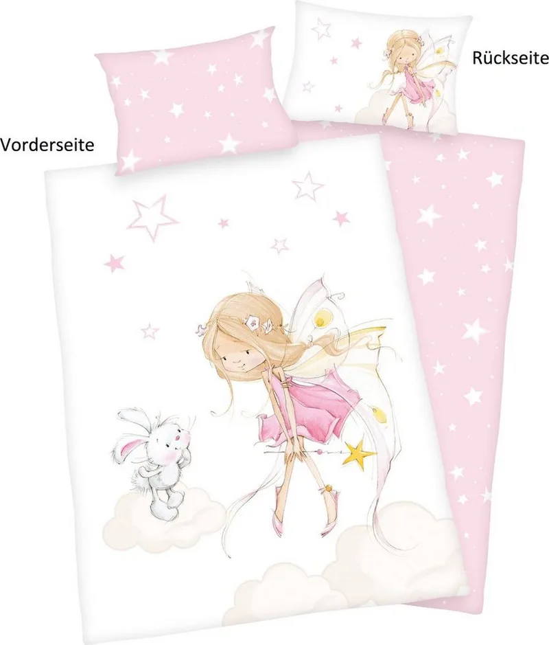 Herding Baby Flanellen Beddengoed 'Little Fairy' 100x135cm van Baby Best in Roze, Wit – productfoto