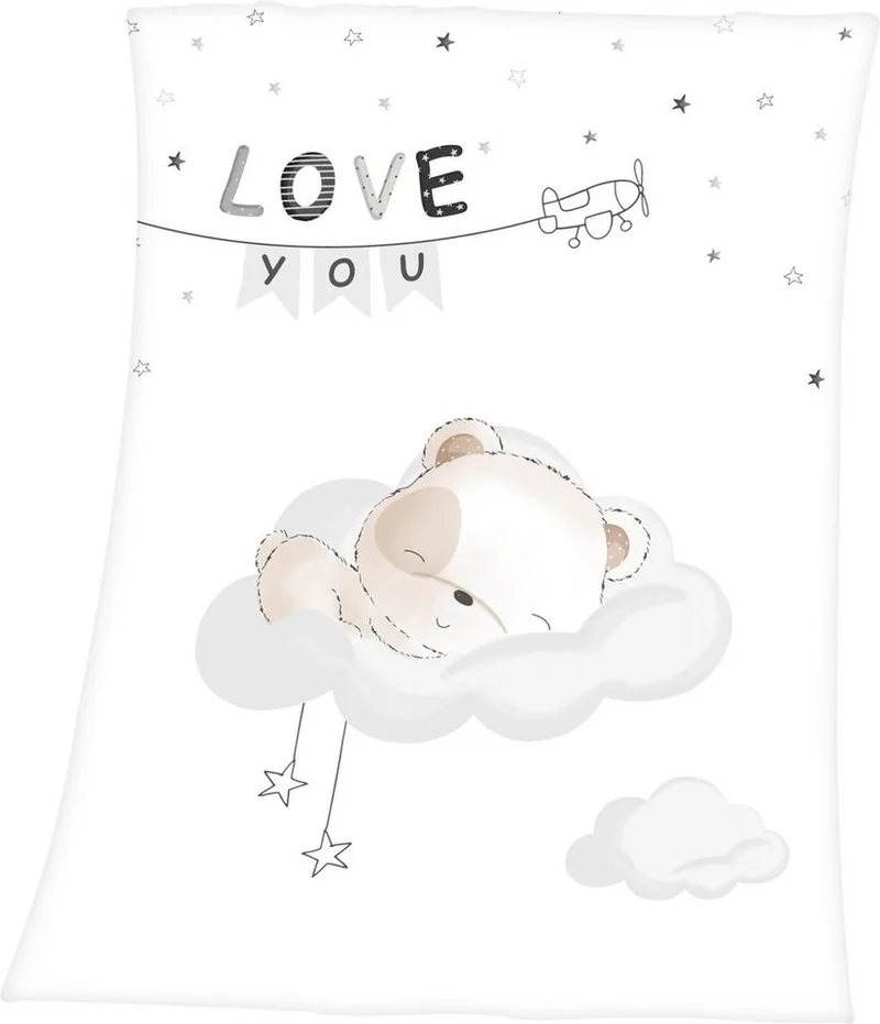 Babydecke Sleeping little bear, Baby Best, mit niedlichem Teddy Design und Schriftzug, Kuscheldecke von Baby Best in Weiß – Produktfoto