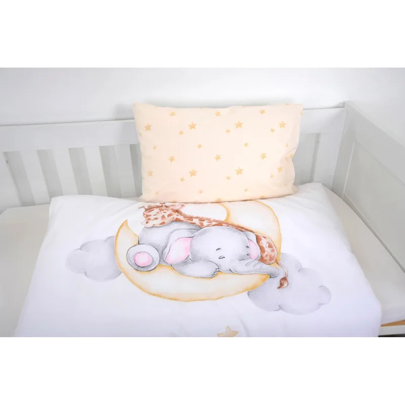 Flanell Wende-Bettwäsche Sleeping on the moon 40x60 / 100x135 cm de Baby Best en Blanc – photo produit 2 sur 3