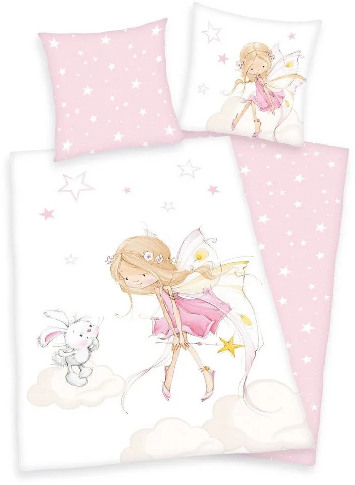 Kinderbeddengoed Little Fairy, renforcé, met schattig feeënmotief van Baby Best in Roze, Wit – productfoto