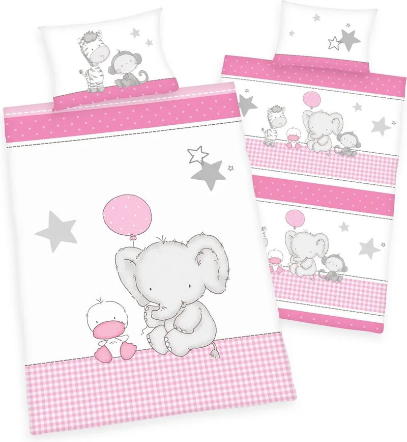 Olifant - Dekbedovertrek - Ledikant - 100x135 cm + 1 kussensloop 40x60 cm - Multi kleur de Baby Best en Rose – photo produit