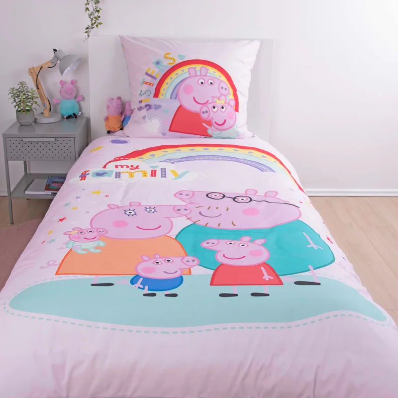 Peppa Pig Renforcé Wende-Bettwäsche Peppa Pig 80x80 / 135x200 cm fra Baby Best i Flerfarvet, 37 × 26 × 3 mm – produktbillede 1 af 3