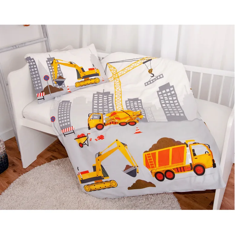 Renforcé Wende-Bettwäsche Baustelle 40x60 / 100x135 cm de Baby Best en Blanc – photo produit