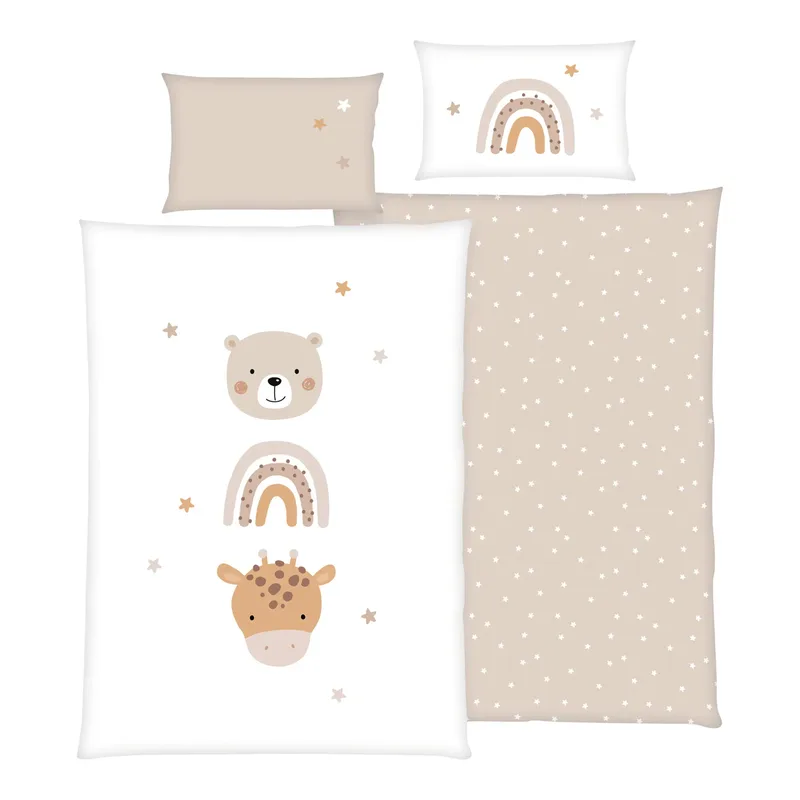 Renforcé Wende-Bettwäsche Little friends 40x60 / 100x135 cm von Baby Best in Weiß – Produktfoto 1 von 3