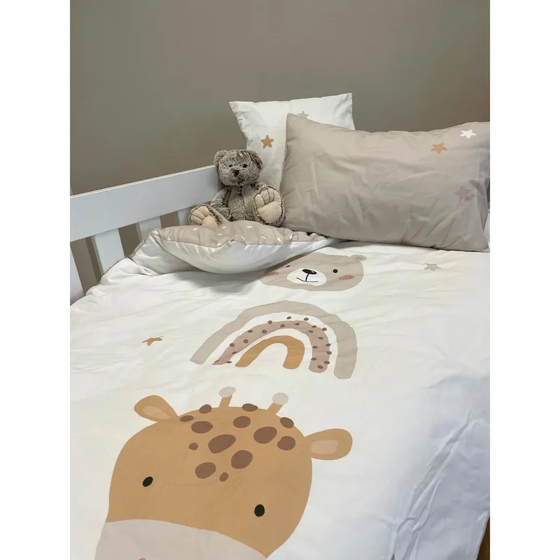 Renforcé Wende-Bettwäsche Little friends 40x60 / 100x135 cm von Baby Best in Weiß – Produktfoto 2 von 3