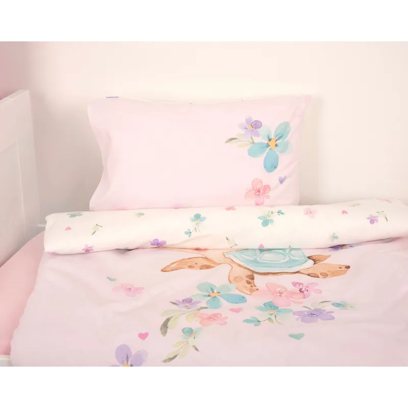 Renforcé Wende-Bettwäsche Little turtle 40x60 / 100/135 cm de Baby Best en Rose – photo produit 3 sur 3