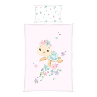 Renforcé Wende-Bettwäsche Little turtle 40x60 / 100/135 cm de Baby Best en Rose – photo produit 1 sur 3