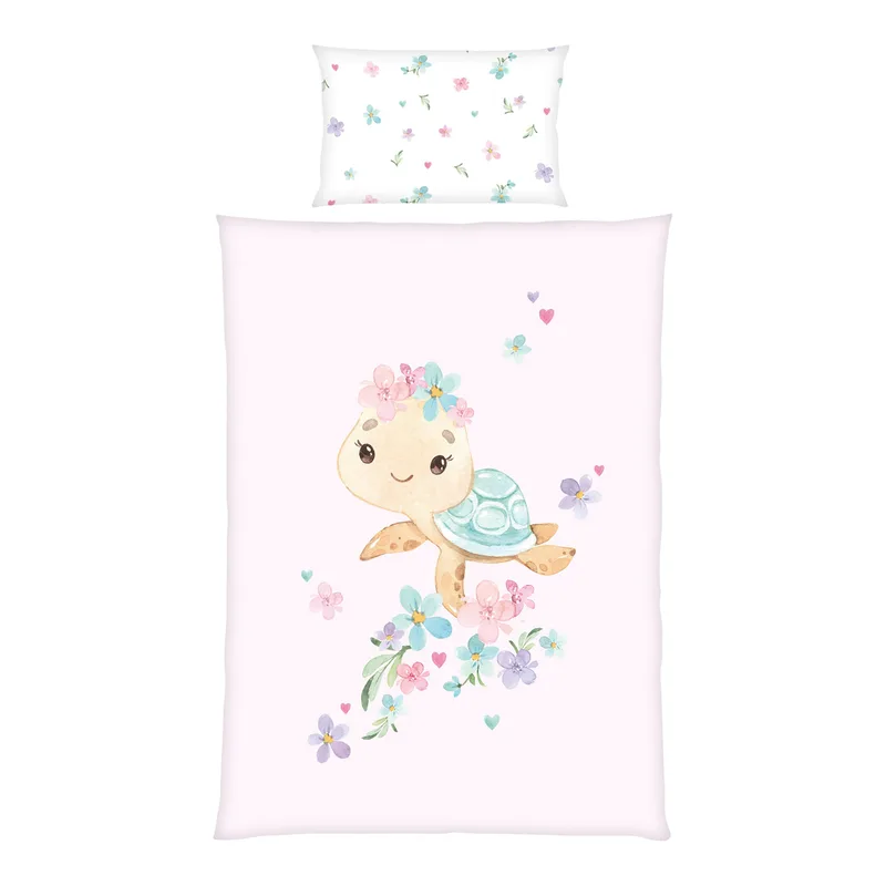 Renforcé Wende-Bettwäsche Little turtle 40x60 / 100/135 cm de Baby Best en Rose – photo produit 1 sur 3