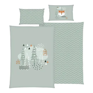 Renforcé Wende-Bettwäsche Nordic Forest 40x60 / 100x135 cm van Baby Best in Groen – productfoto 1 van 3