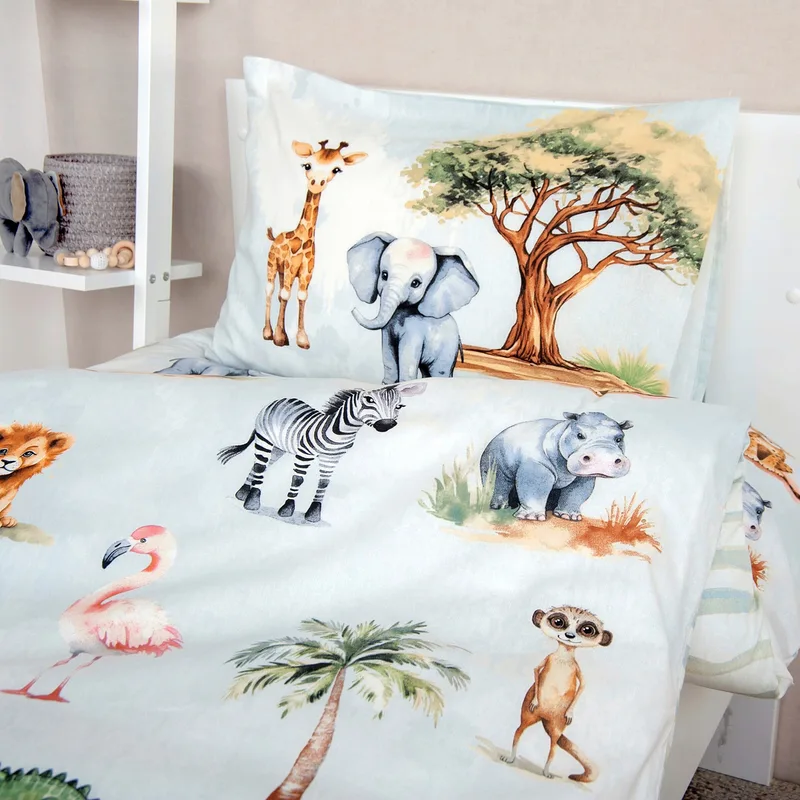 Renforcé Wende-Bettwäsche Safari 40x60 / 100x135 cm från Baby Best i Grön – produktbild 3 av 3