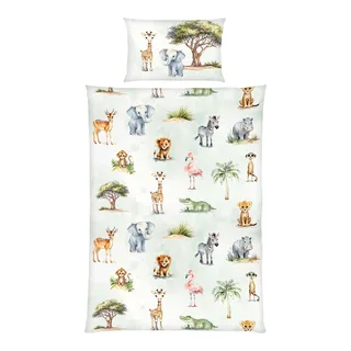 Renforcé Wende-Bettwäsche Safari 40x60 / 100x135 cm från Baby Best i Grön – produktbild 1 av 3
