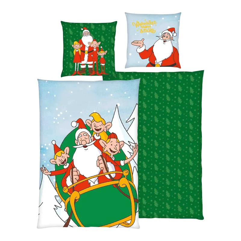 Flanell Wende-Bettwäsche Weihnachtsmann & Co. KG 80x80 / 135x200 cm van Baby Best in Wit – productfoto