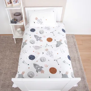 Renforcé Wende-Bettwäsche Weltall 40x60 / 100x135 cm fra Baby Best i Hvid – produktbillede 3 af 3