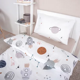 Renforcé Wende-Bettwäsche Weltall 40x60 / 100x135 cm fra Baby Best i Hvid – produktbillede 1 af 3