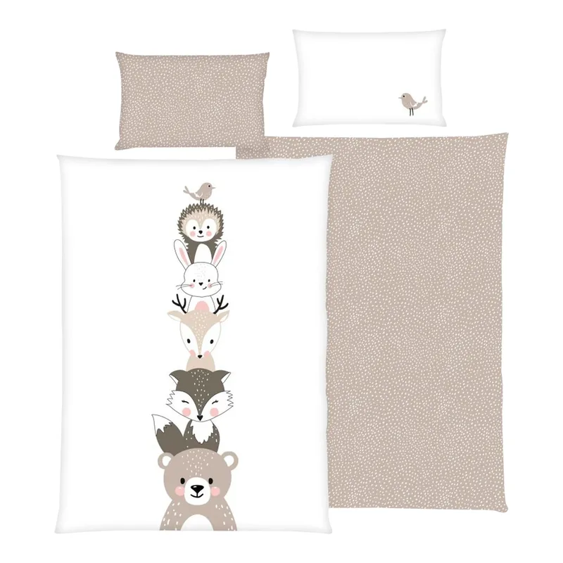 Renforcé Wende-Bettwäsche Woodland Crew 40x60 / 100x135 cm från Baby Best i Vit – produktbild 1 av 3
