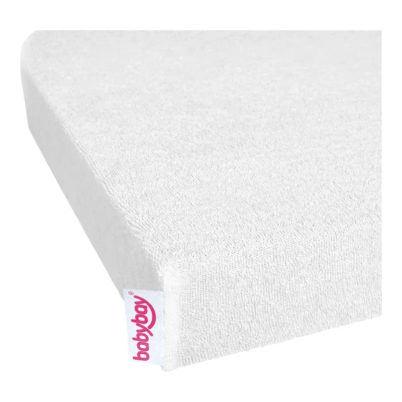 Frottee-Spannbettuch wasserdicht für Beistellbett Maxi, Midi, Boxspring, Comfort und Comfort Plus van babybay in Wit, 89 × 50 mm – productfoto