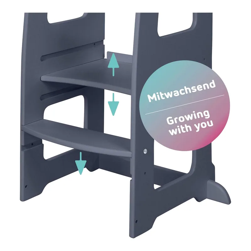 Lernturm Littlefoot van babybay in Grijs, 39,5 × 62,6 × 92 mm – productfoto