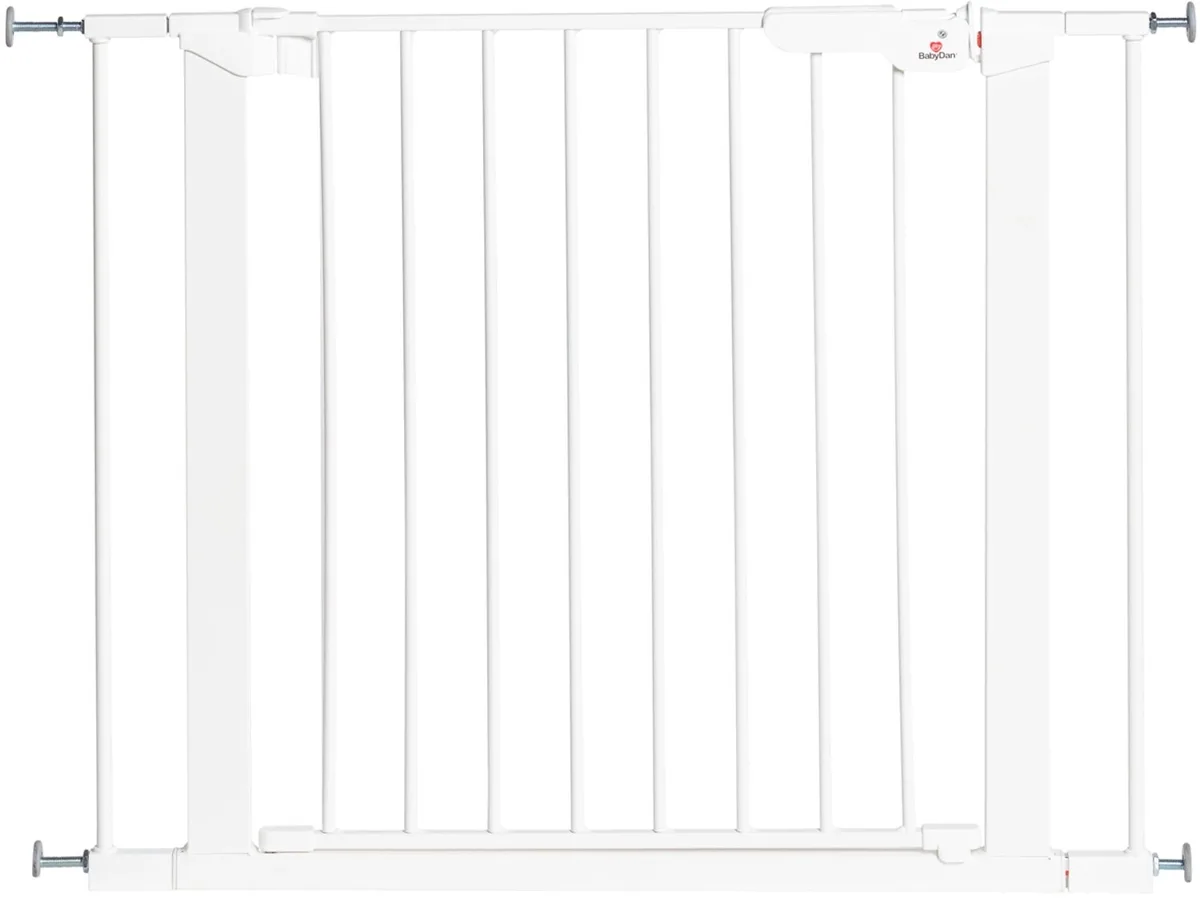 Premier Traphekje 73,5 - 79,6 cm - Klemhekje - Klembevestiging - Zwart - Uitbreidbaar - Muurbeschermers - Drempel - Tweerichtings opening - Kinderbeveiliging - Eenhandige bediening van BabyDan in Wit – productfoto