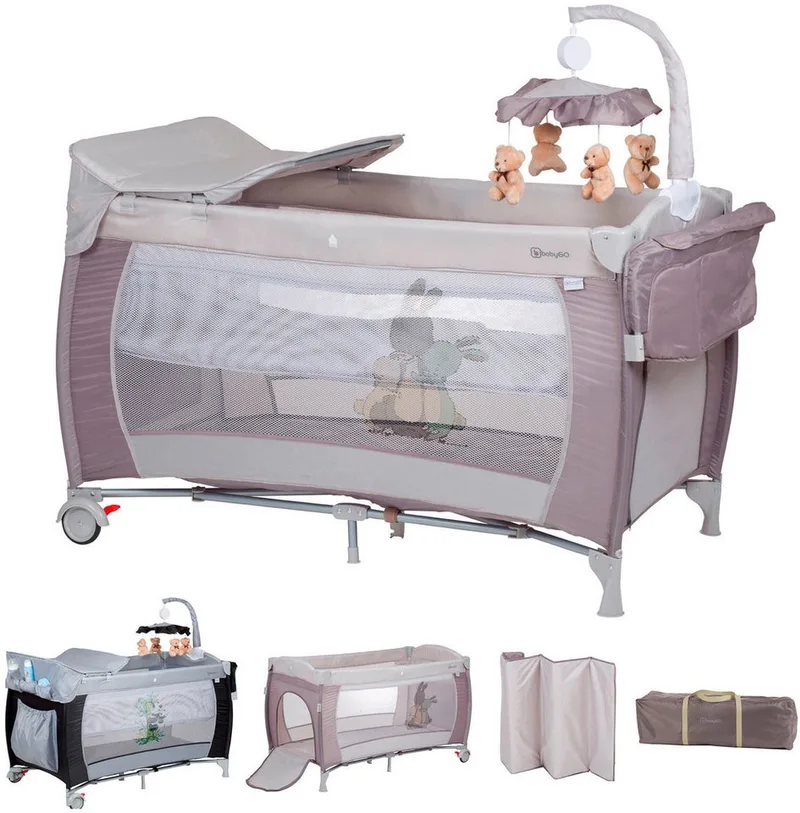 Baby-Reisebett Sleeper Deluxe, beige, mit Musik-Mobile van babyGO in Beige, Grijs – productfoto