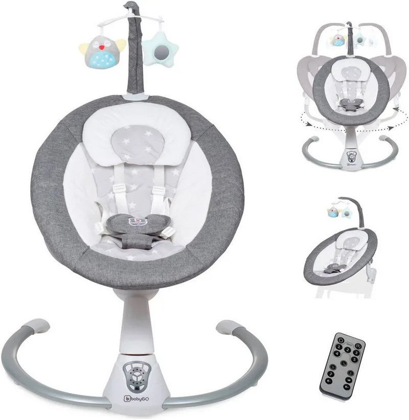 Babywippe Homey, mit Schaukelbewegungen und Sound von babyGO in Grau – Produktfoto