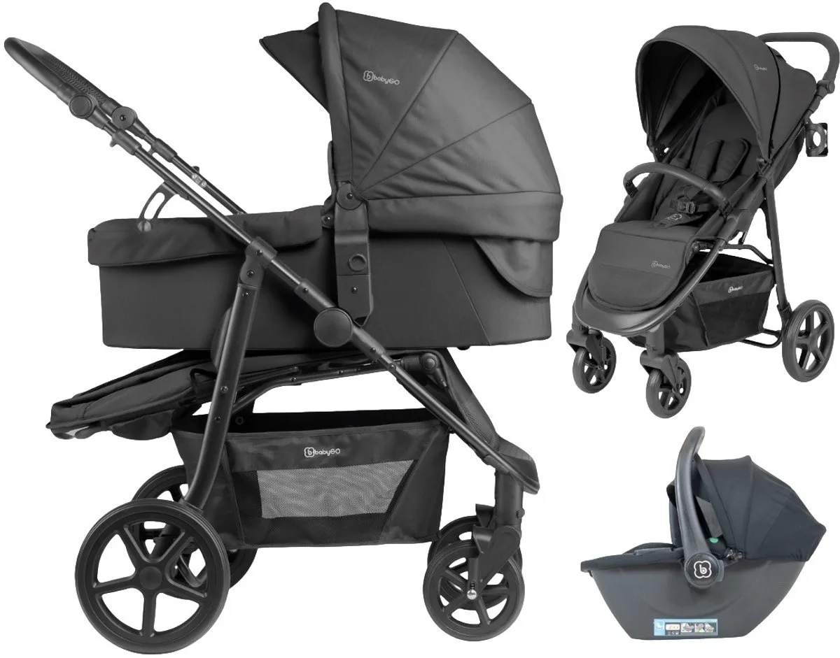Evolution Black 3-in-1 Kinderwagen incl. Autostoel van babyGO in Zwart – productfoto