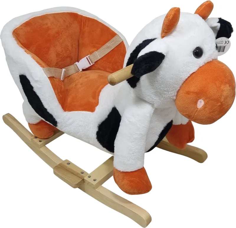 Hobbeldier - Schommelstoel voor kinderen - Hobbelpaard met zitje & geluid - Koe van babyGO in Wit en zwart – productfoto