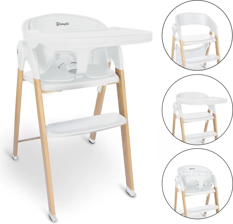 Levels - Kinderstoel - Eetstoel voor kinderen vanaf 6 maanden tot 110kg - Hout look van babyGO in Wit – productfoto