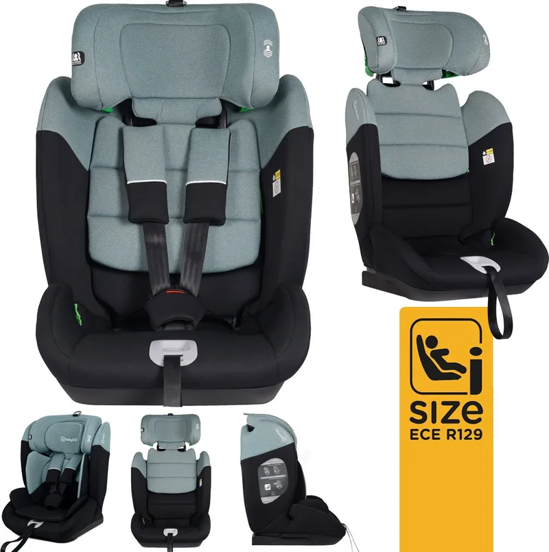 Lumo i-Size autostoel - voor kinderen van 76-150 cm - Groep 1-2-3 (9-36kg) - Autogordel bevestiging - Groen de babyGO en Turquoise-Groen – photo produit