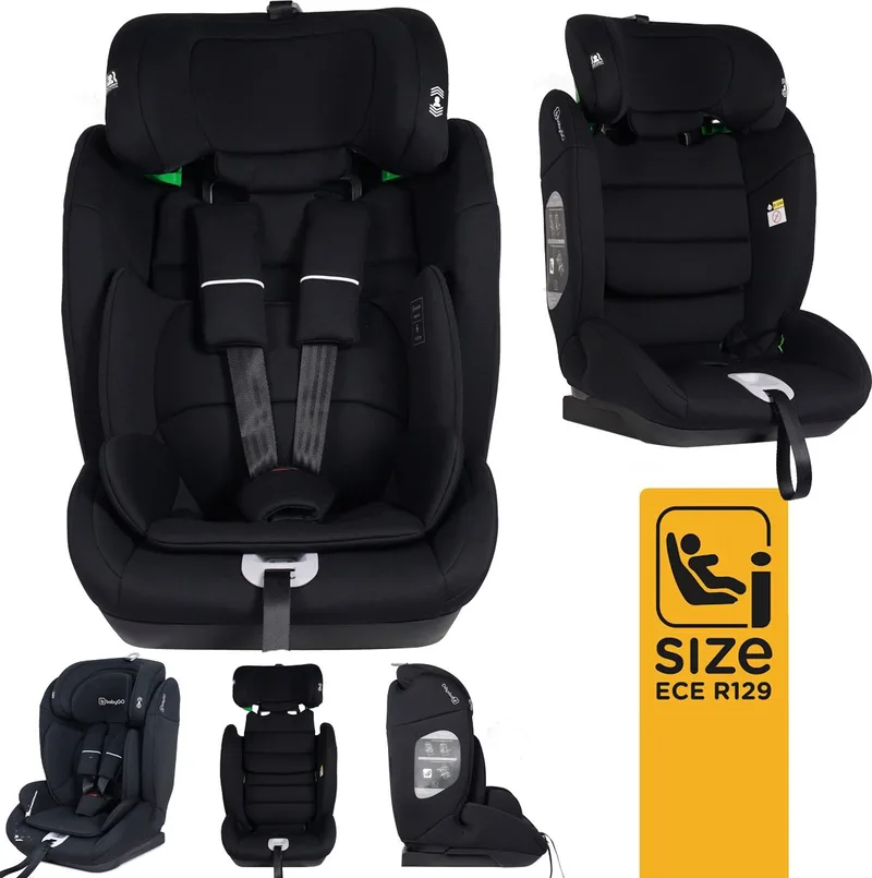 Lumo i-Size autostoel - voor kinderen van 76-150 cm - Groep 1-2-3 (9-36kg) - Autogordel bevestiging fra babyGO i Sort – produktbillede