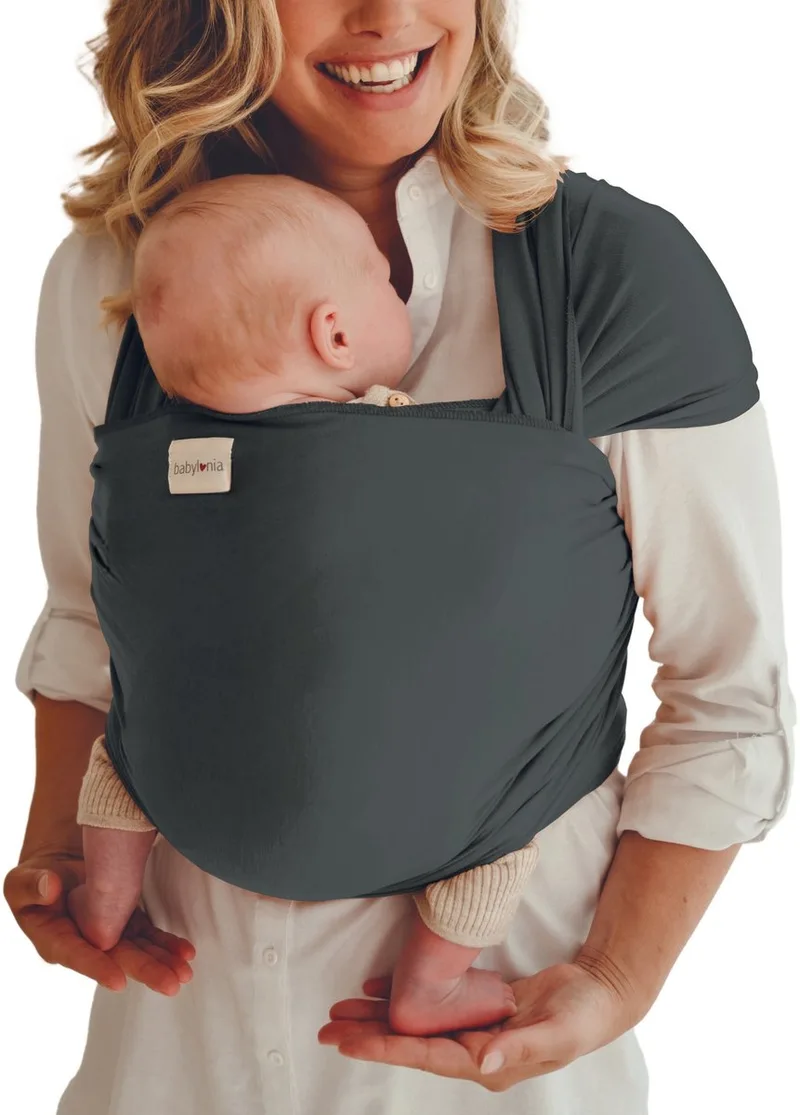 Tricot-Slen Bamboo Ergonomische Draagdoek - Rekbare Baby Draagdoek voor Newborn t/m 15 kg - 100% Bamboo - Buikdragen - Zijdezacht - Antibacterieel - Hypoallergeen - Natuurlijke UV-filter - Donkergrijs van Babylonia in Smokey Grey – productfoto