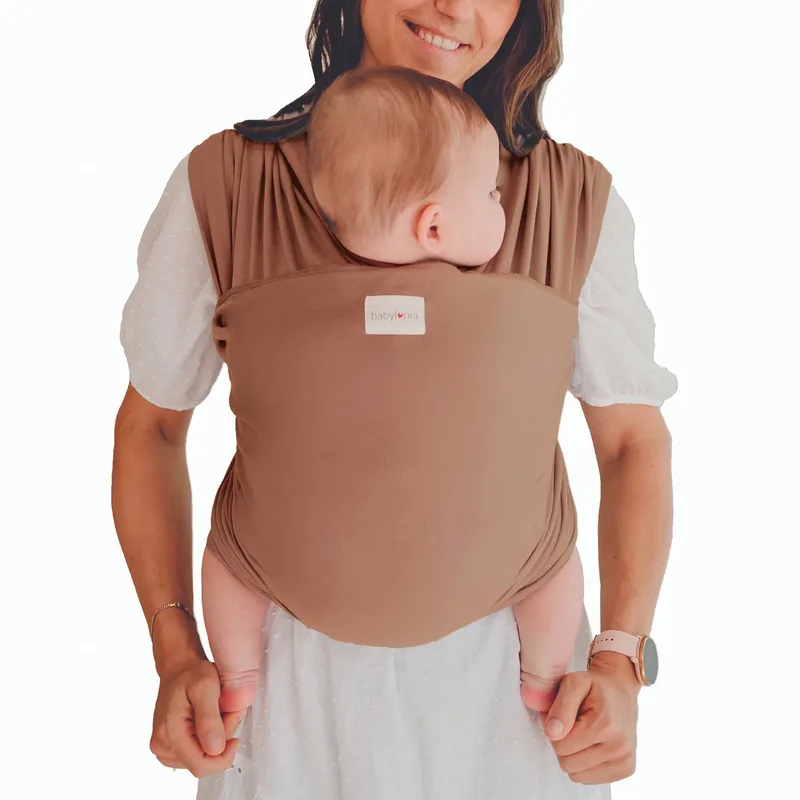 Tricot-Slen Organic Ergonomische Draagdoek - Rekbare Baby Draagdoek voor Newborn t/m 15 kg - 100% Biologisch Katoen - Buikdragen - Mild van Babylonia in Roest – productfoto