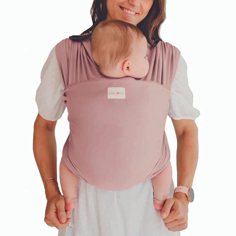 Tricot-Slen Organic Ergonomische Draagdoek - Rekbare Baby Draagdoek voor Newborn t/m 15 kg - 100% Biologisch Katoen - Buikdragen - Mild van Babylonia in Soft Pink – productfoto