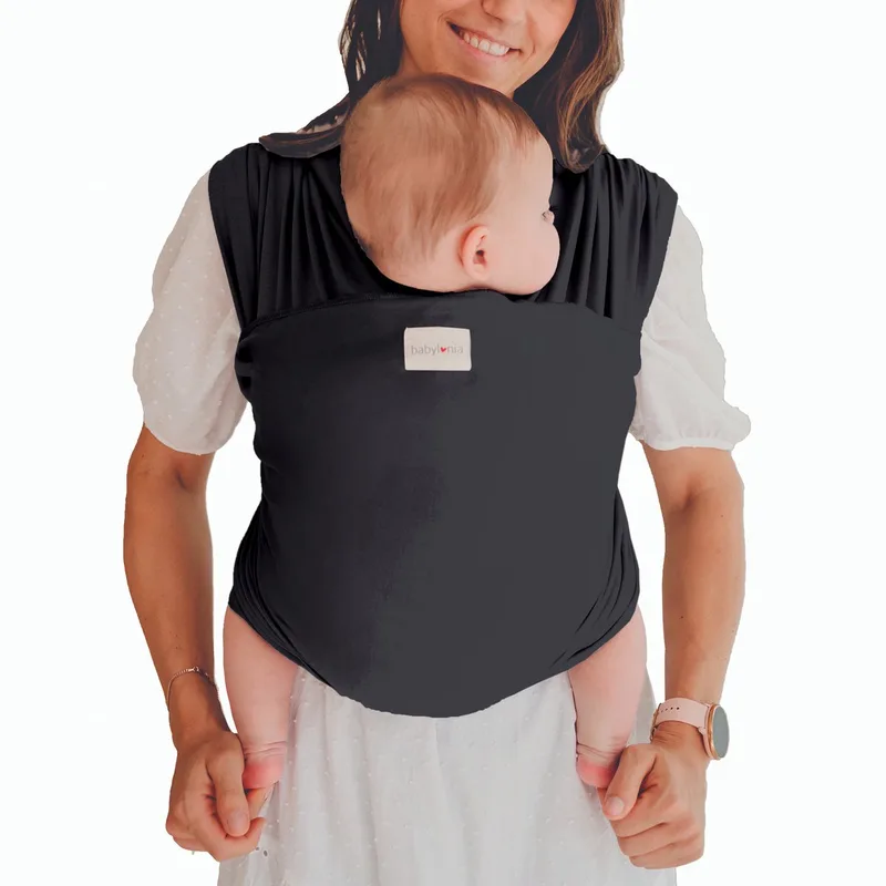 Tricot-Slen Organic Ergonomische Draagdoek - Rekbare Baby Draagdoek voor Newborn t/m 15 kg - 100% Biologisch Katoen - Buikdragen - Deep Grey - Donkergrijs van Babylonia in Antraciet – productfoto