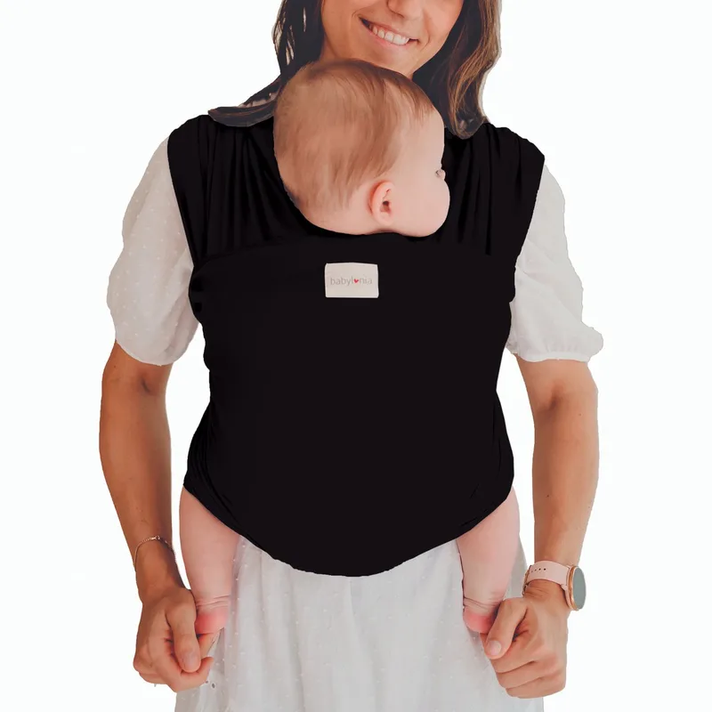 Tricot-Slen Organic Ergonomische Draagdoek - Rekbare Baby Draagdoek voor Newborn t/m 15 kg - 100% Biologisch Katoen - Buikdragen - Mild van Babylonia in Zwart – productfoto