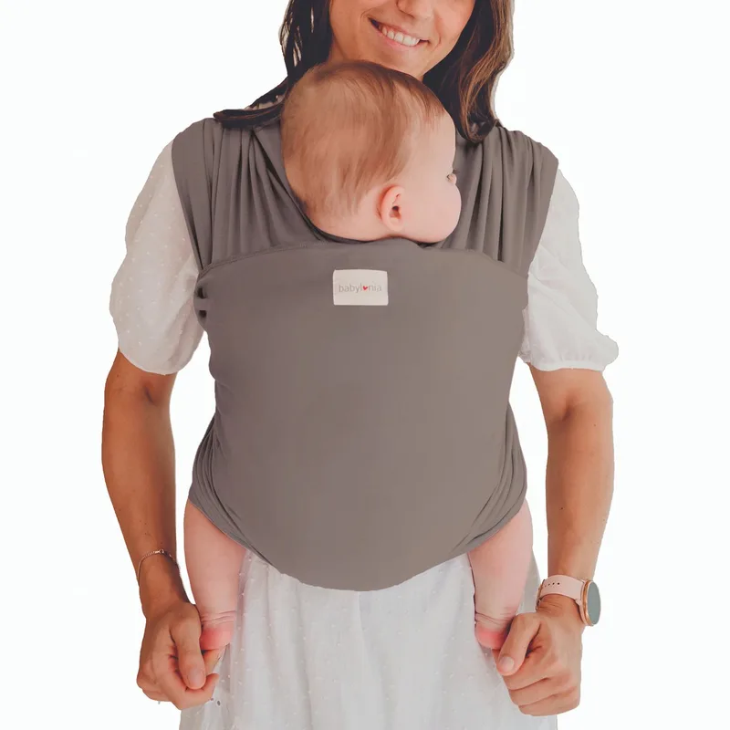 Tricot-Slen Organic Ergonomische Draagdoek - Rekbare Baby Draagdoek voor Newborn t/m 15 kg - 100% Biologisch Katoen - Buikdragen - Mild van Babylonia in Taupe – productfoto
