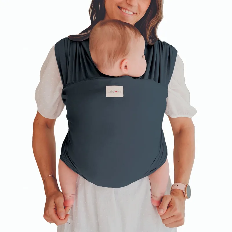 Tricot-Slen Organic Ergonomische Draagdoek - Rekbare Baby Draagdoek voor Newborn t/m 15 kg - 100% Biologisch Katoen - Buikdragen - Blue Jeans - Donkerblauw van Babylonia in Jeansblauw – productfoto